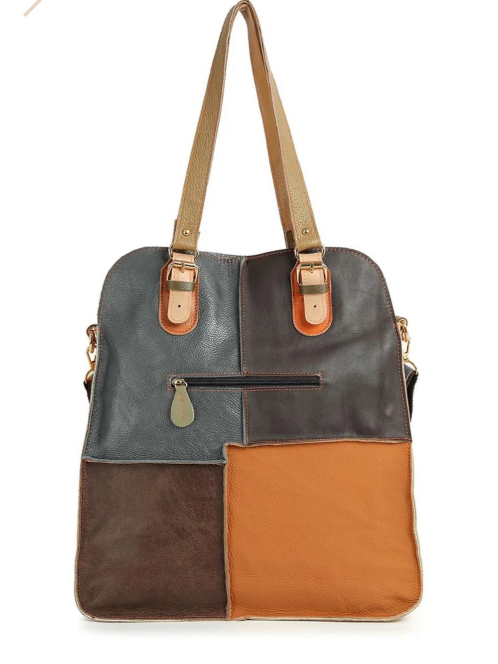 ShopEvelynne Patchwork Leather Tote - Dark Brown, Tan & Camel